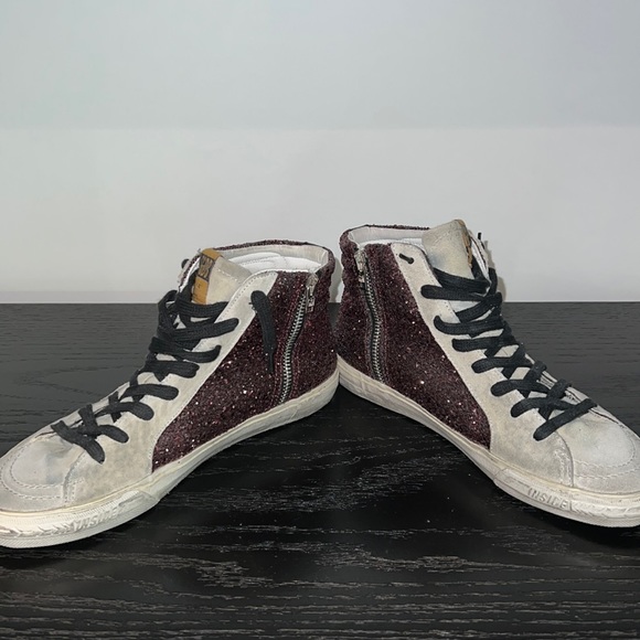 Golden Goose Slides Burgundy Leather Glitter Sneakers EUR 38 - Picture 3 of 12